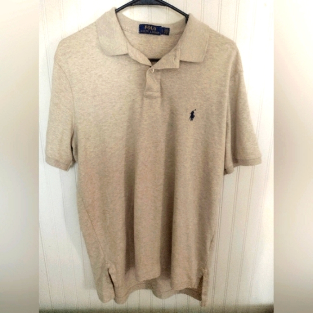 Polo Ralph Lauren Blue Tag Men's Short Sleeve Polo Cream Tan Size L Cotton